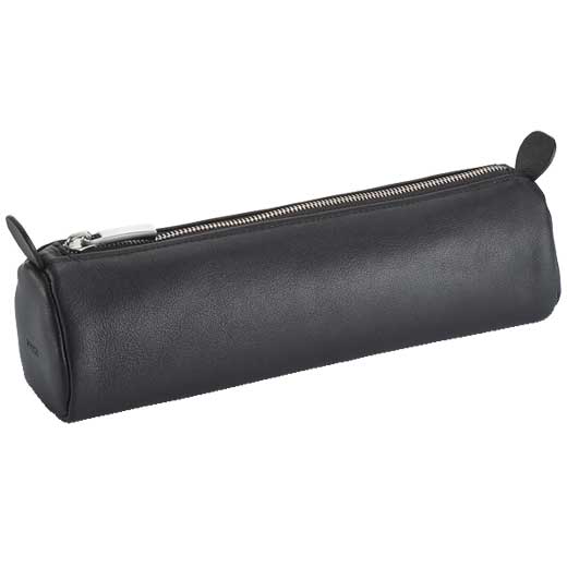 Smooth Leather A 404 Black Round Pen Case