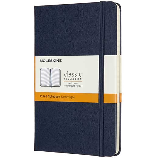 Navy Lined Hard Cover Medium Classic Notebook