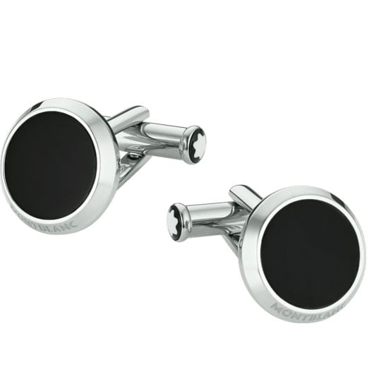 Iconic Circular Stainless Steel and Onyx Cufflinks