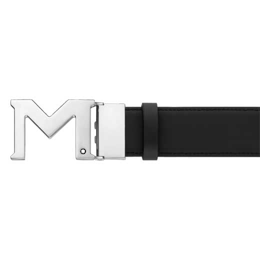 Palladium-Coated Black Reversible M Shaped Casual Line Belt