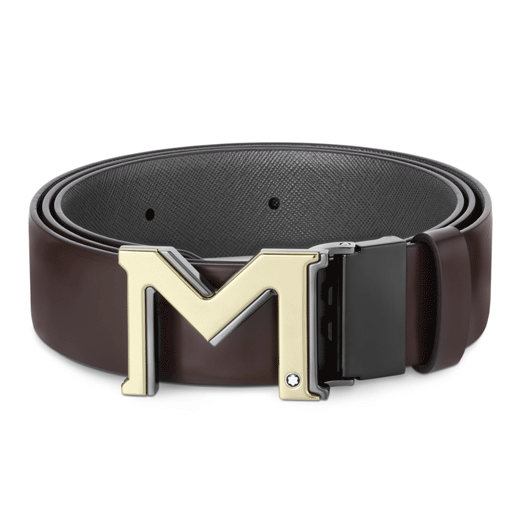 'M' Pin Buckle Brown & Grey Reversible Leather Belt