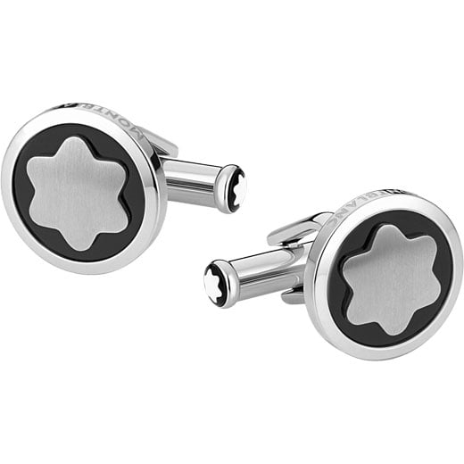 Stainless Steel and Onyx Star Logo Round Cufflinks