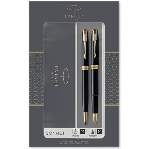 Sonnet Black Lacquer with Gold Trim Ballpoint & Fountain Pen Set