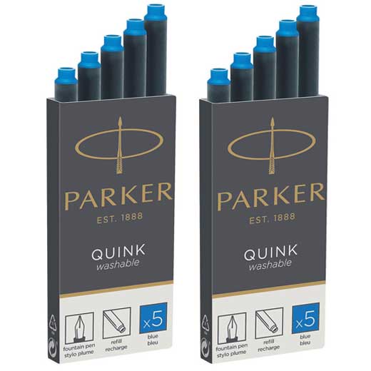 Washable Blue Quink Long Ink Cartridges 2 x Pack of 5