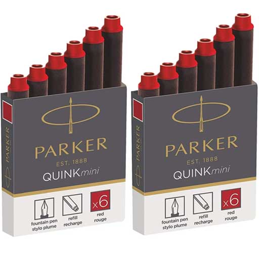 Red Quink Mini Ink Cartridges 2 x Pack of 6