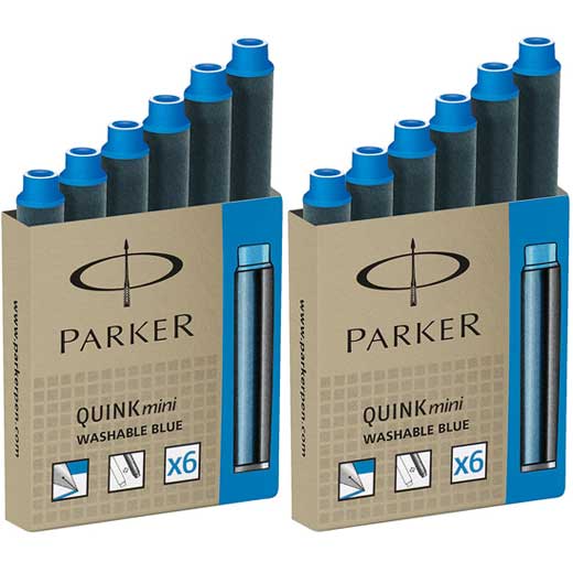 Washable Blue Quink Mini Ink Cartridges 2 x Pack of 6