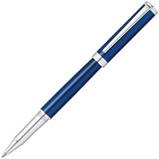 Translucent Lacquer Blue Intensity Rollerball Pen with Engraved Pattern