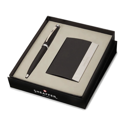 Matte Black 100 Ballpoint Pen & Card Holder Set