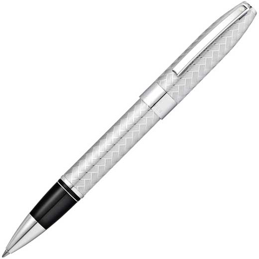 Polished Chrome Legacy Rollerball Pen with Engraved Chevron Pattern